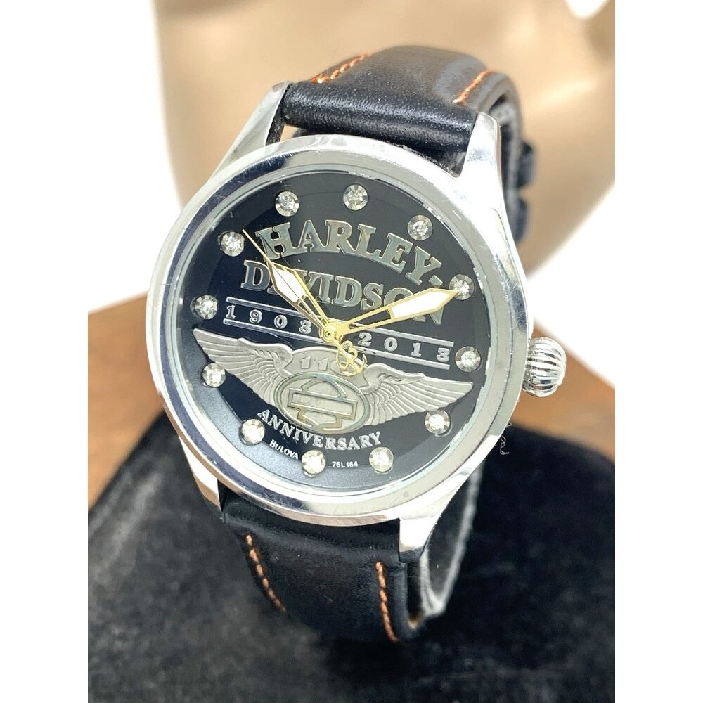 Bulova Women's Watch 79L164 Harley Davidson Quartz Black Dial Leather Strap 32mm